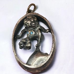Blue Rhinestone Poodle Metal Pendant Vintage!